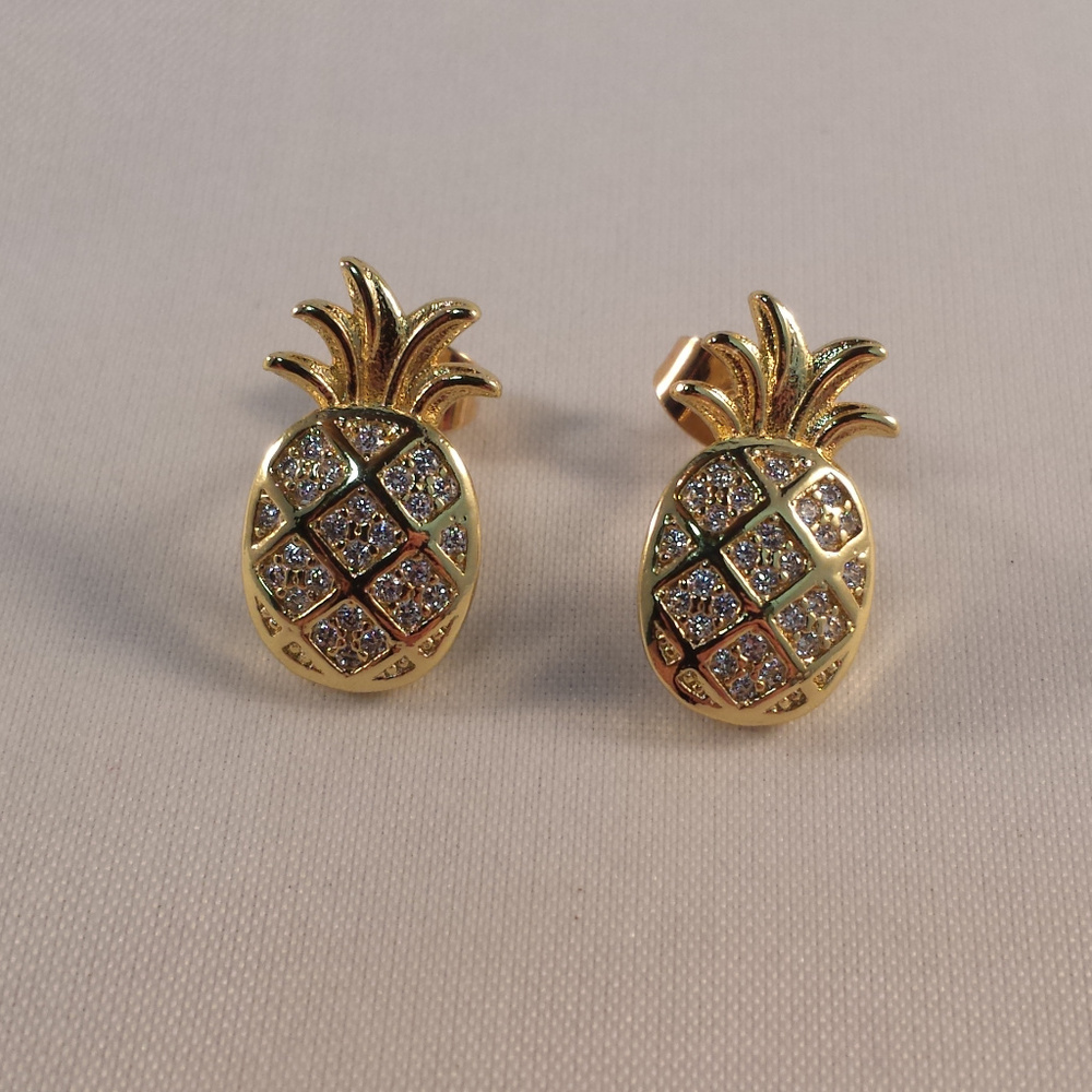 18K Yellow Gold Filled Pineapple Diamond Zircon Stud Earrings Gorgeous Gift